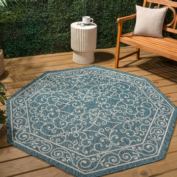 Charleston Vintage Filigree Textured Weave Indoor/outdoor Octagon Rug